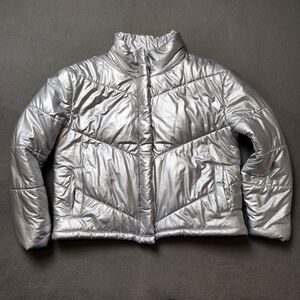 Steve Madden metallic Silver puffer jacket Sz Large